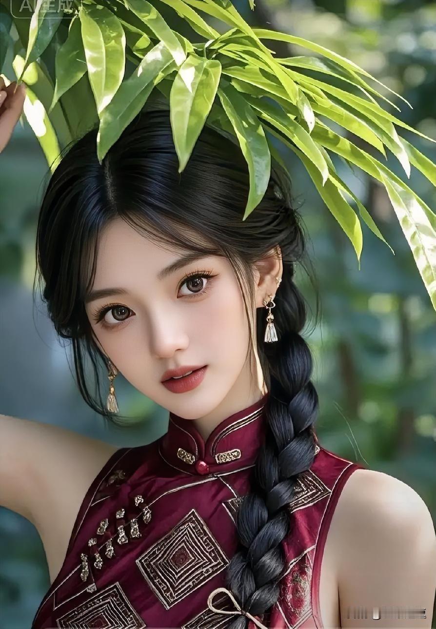 这个姑娘穿着旗袍，真漂亮！