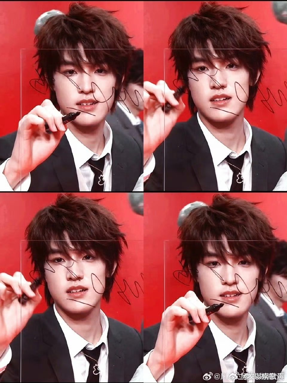 张泽禹镜头签这一下镜头聚焦签名瞬间太绝了！专注眉眼缀着细碎光感，流畅笔触自带气场