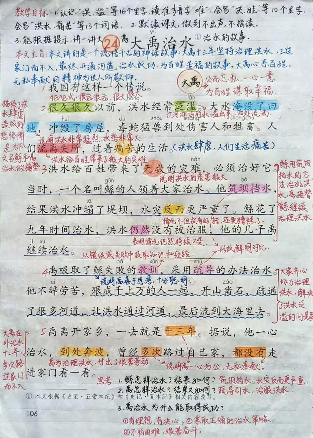 二年级语文下册，第24课《大禹治水》课堂学习笔记，收藏备用二年级语文