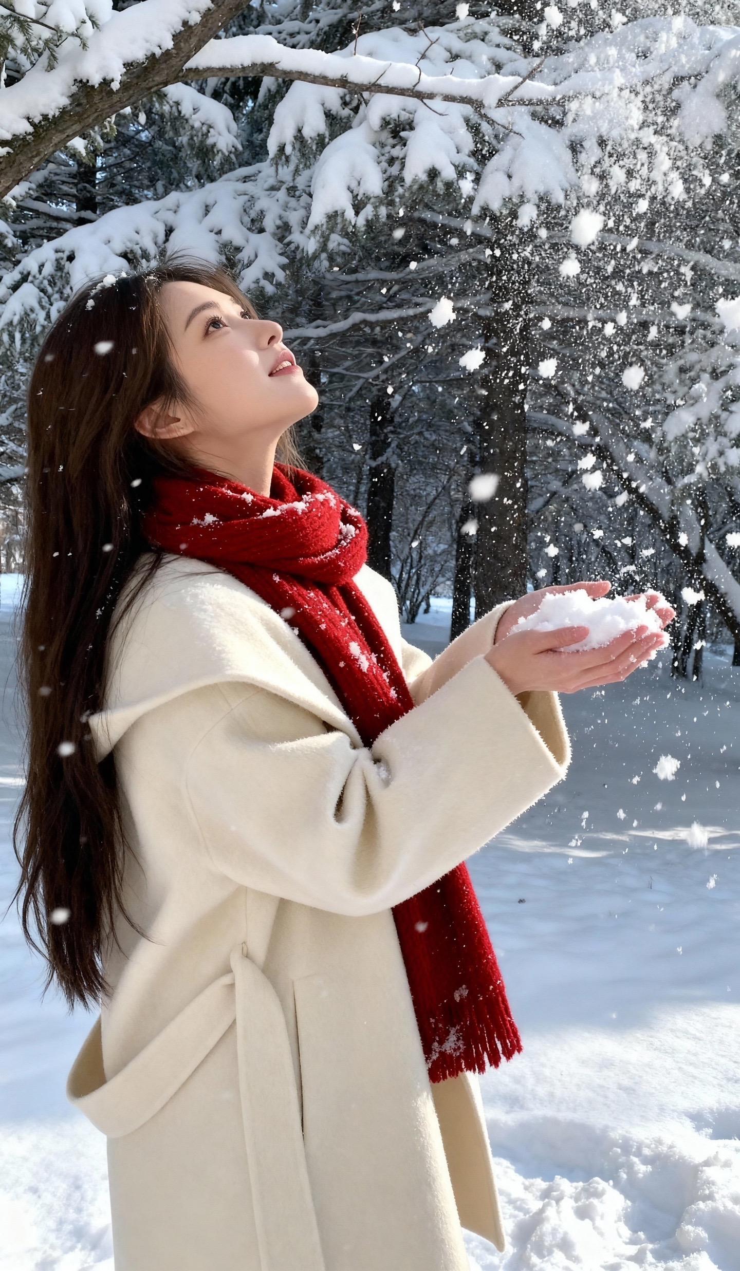 《那件系带白色大衣》艺术馆的灯光下，她站在抽象画前，白色大衣的腰带在身...