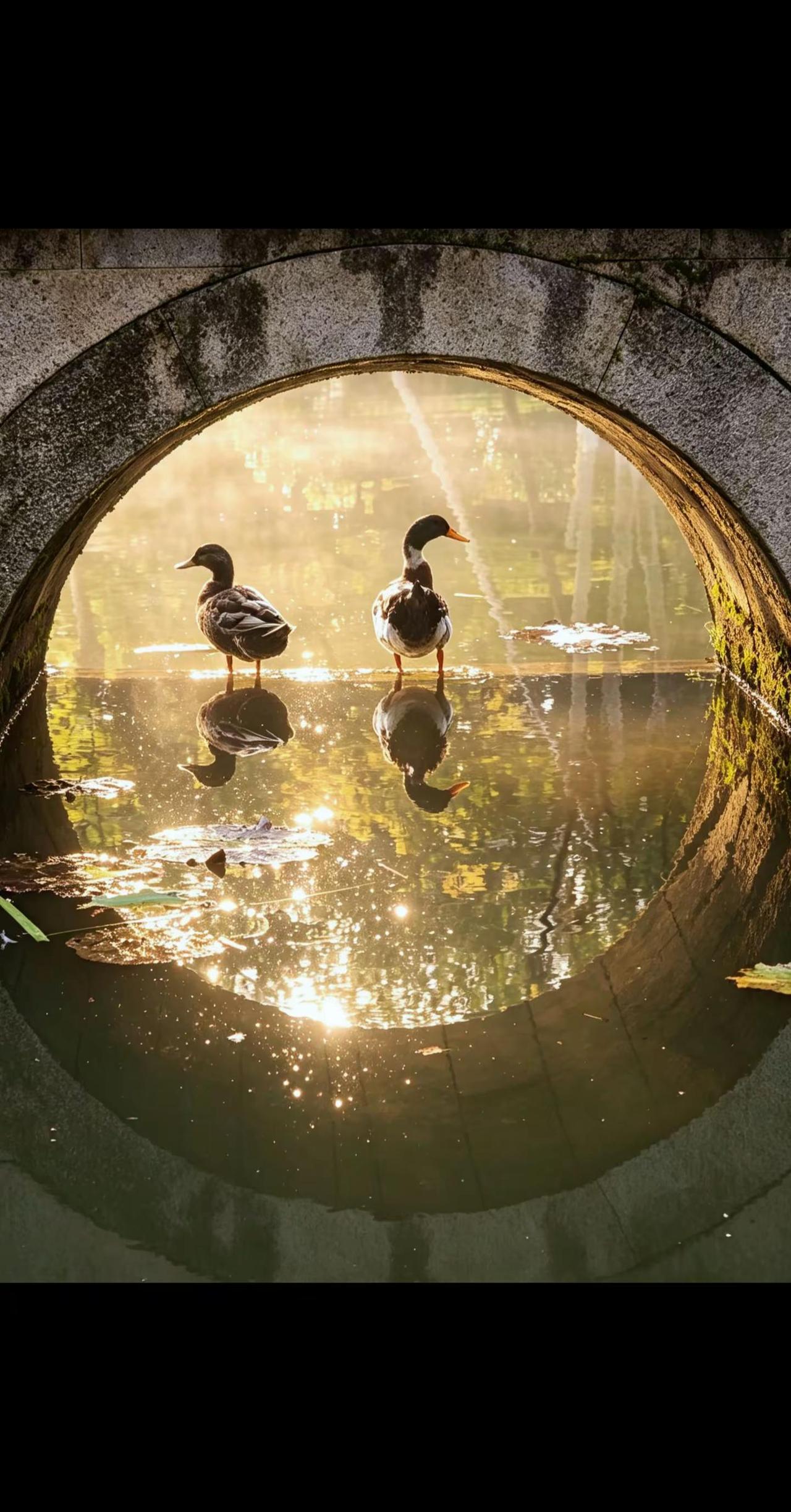 《石拱观闲鸭》一孔古桥，两羽闲鸭🦆远离纷扰，安于清欢🍃小鸭子真可爱 创作者中