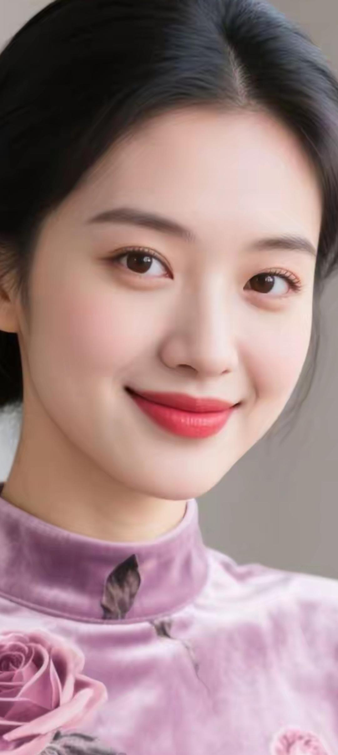 温柔微笑，粉色玫瑰，优雅气质，完美妆容，女神范儿