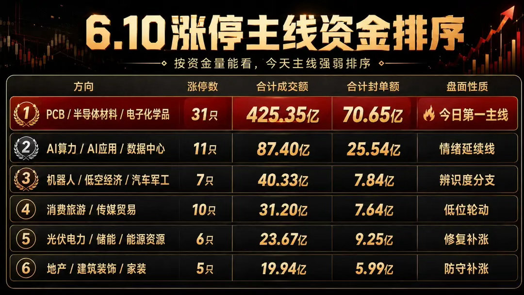 6.10最有辨识度的涨停股按封单强度看，今天比较有辨识度的是：拓维信息：封单10