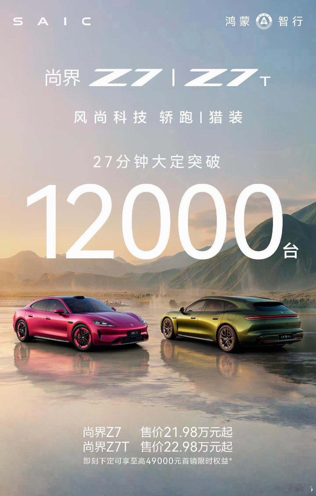 尚界Z7战报来了，27分钟大定12000