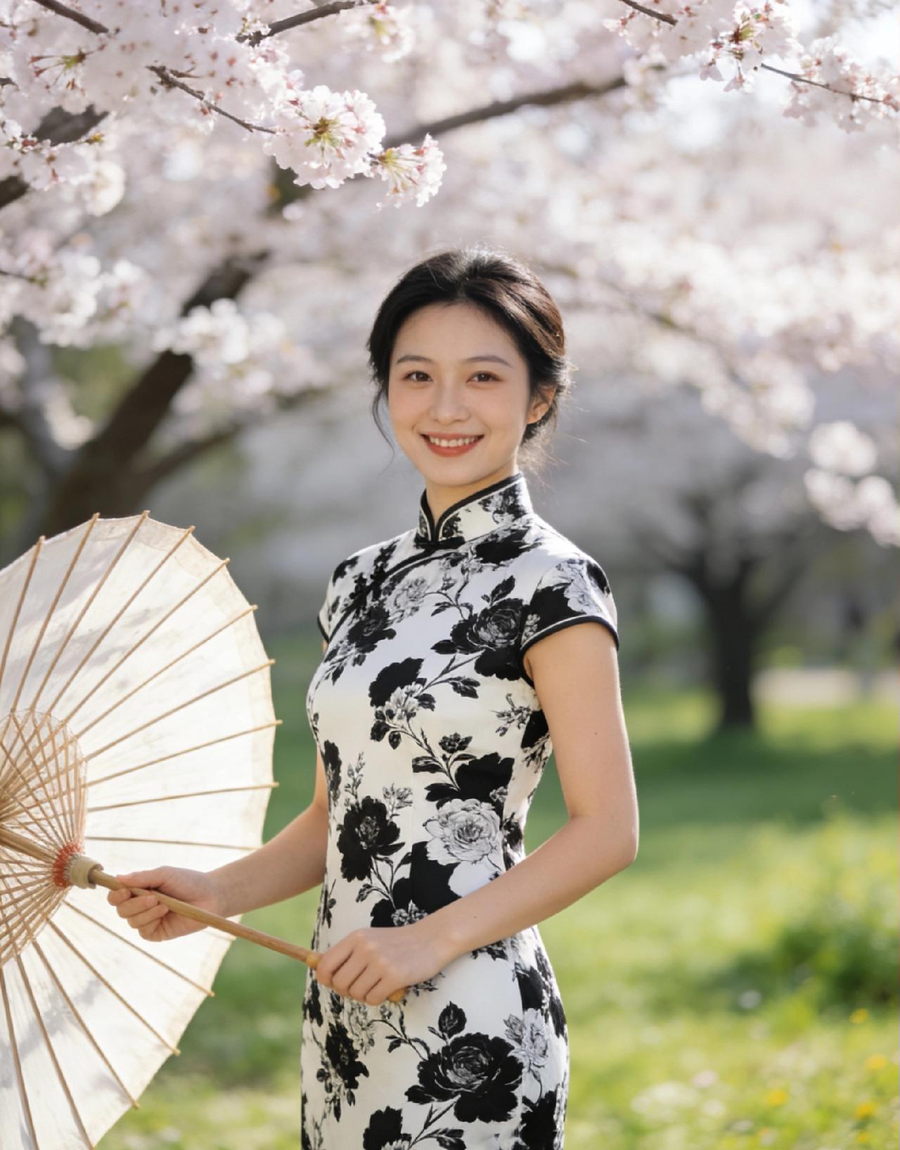 黑白旗袍遇上春日美景，每一帧都是国风大片

一袭旗袍，勾勒出东方女性独有的温婉与