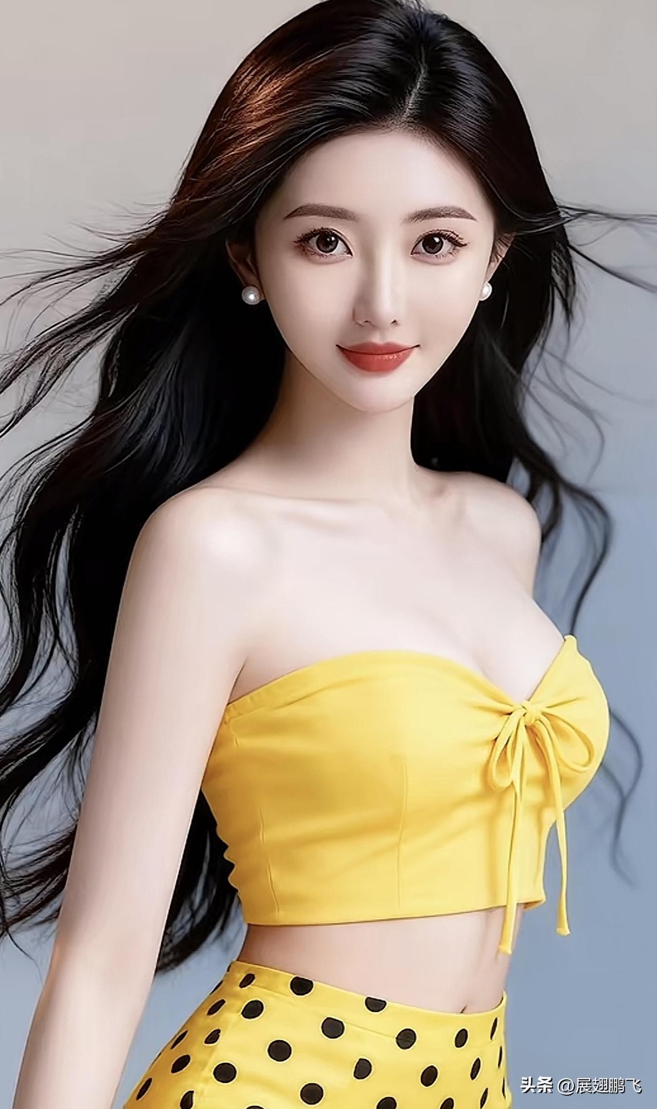 甜美少女风，黄色露肩上衣搭配黑色波点裙，清新可爱！🌸💖淡黄色长裙穿搭 紫色碎