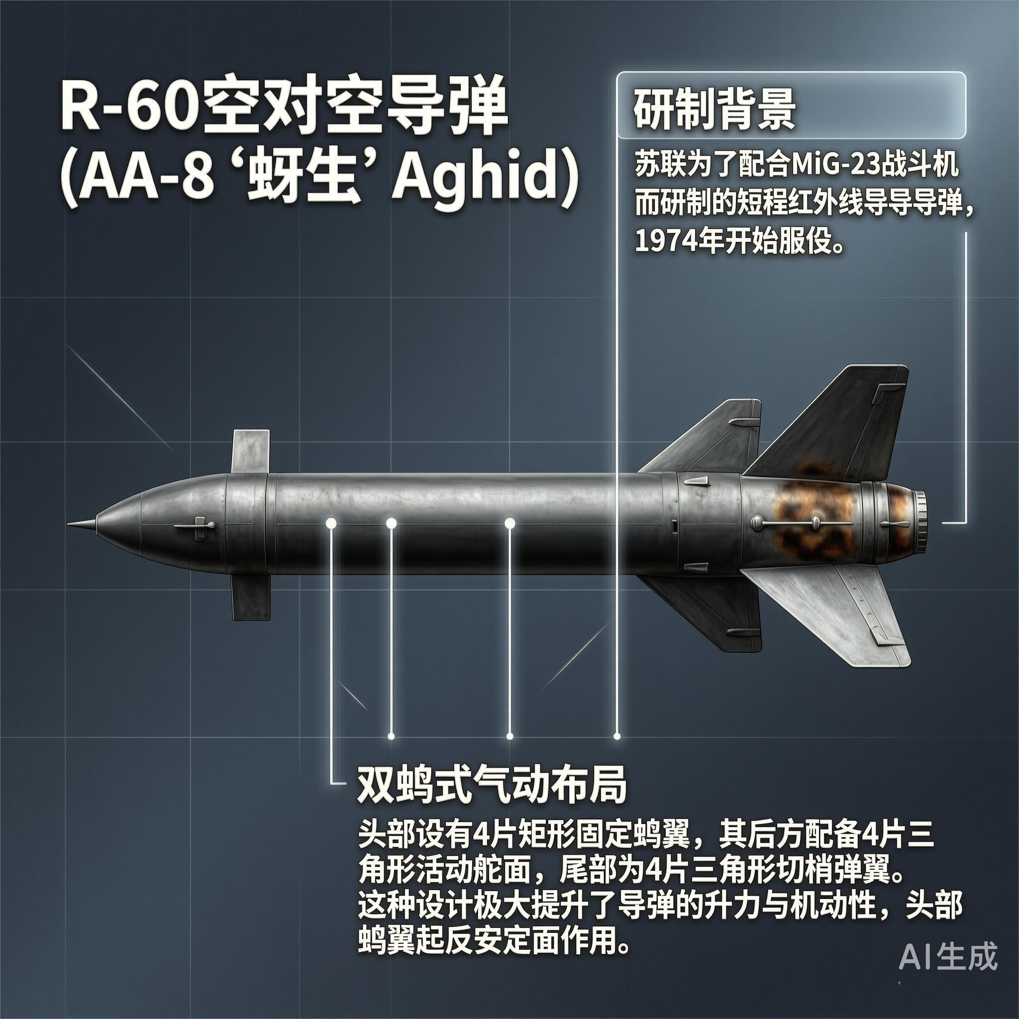 军事ai新视野 俄罗斯R-60空对空导弹R-60空对空导弹是苏联为了配合MiG-