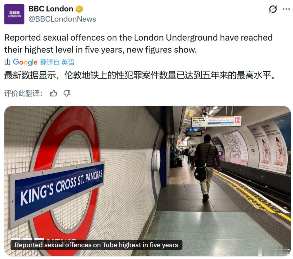 BBC：英国伦敦地铁上的性犯罪案件数量已达到五年来的最高水平。继续坚持地铁不安检