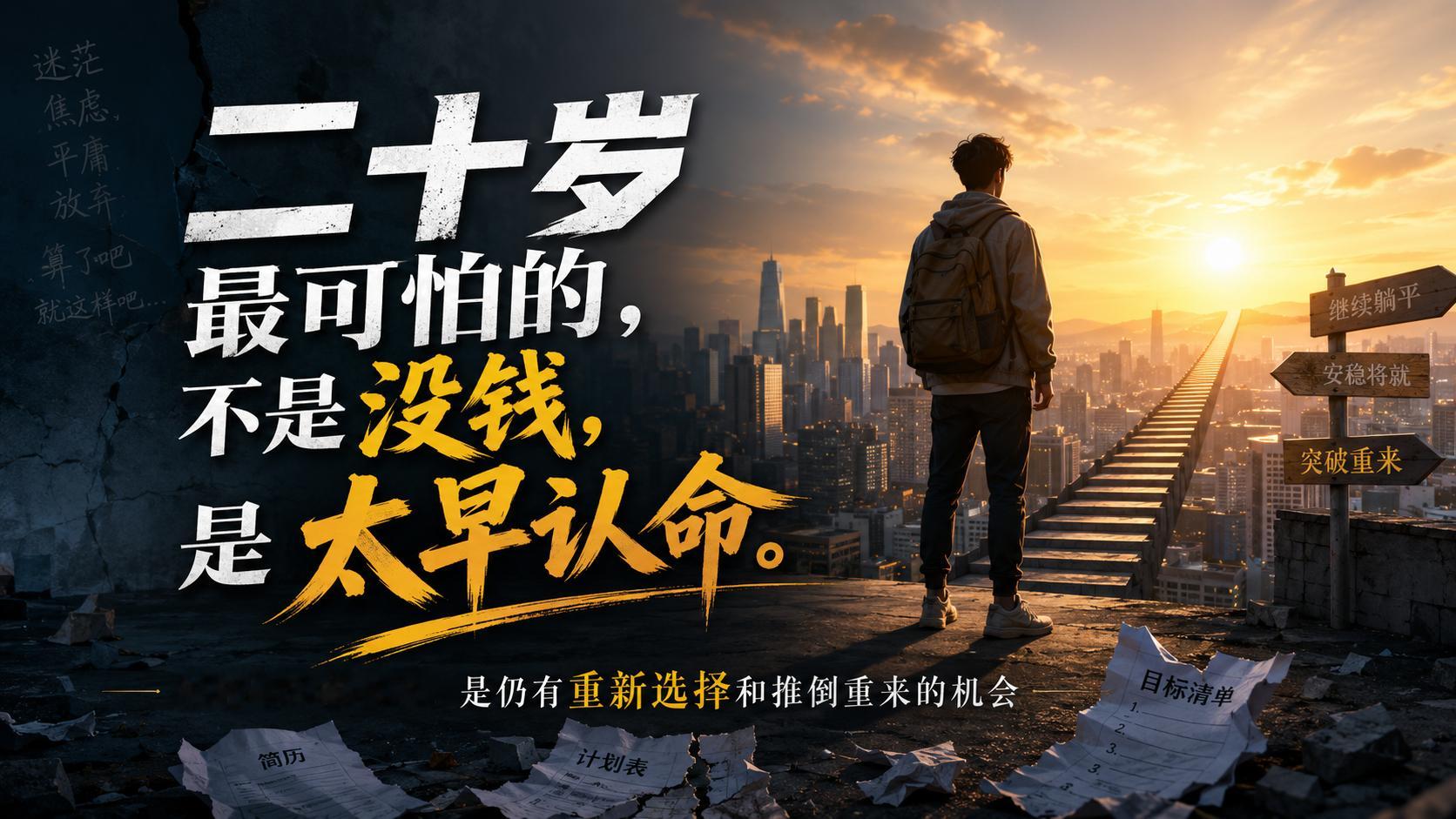 二十岁最可怕的，不是没钱，是太早认命二十岁可以没钱，可以迷茫，可以暂时一事无成。