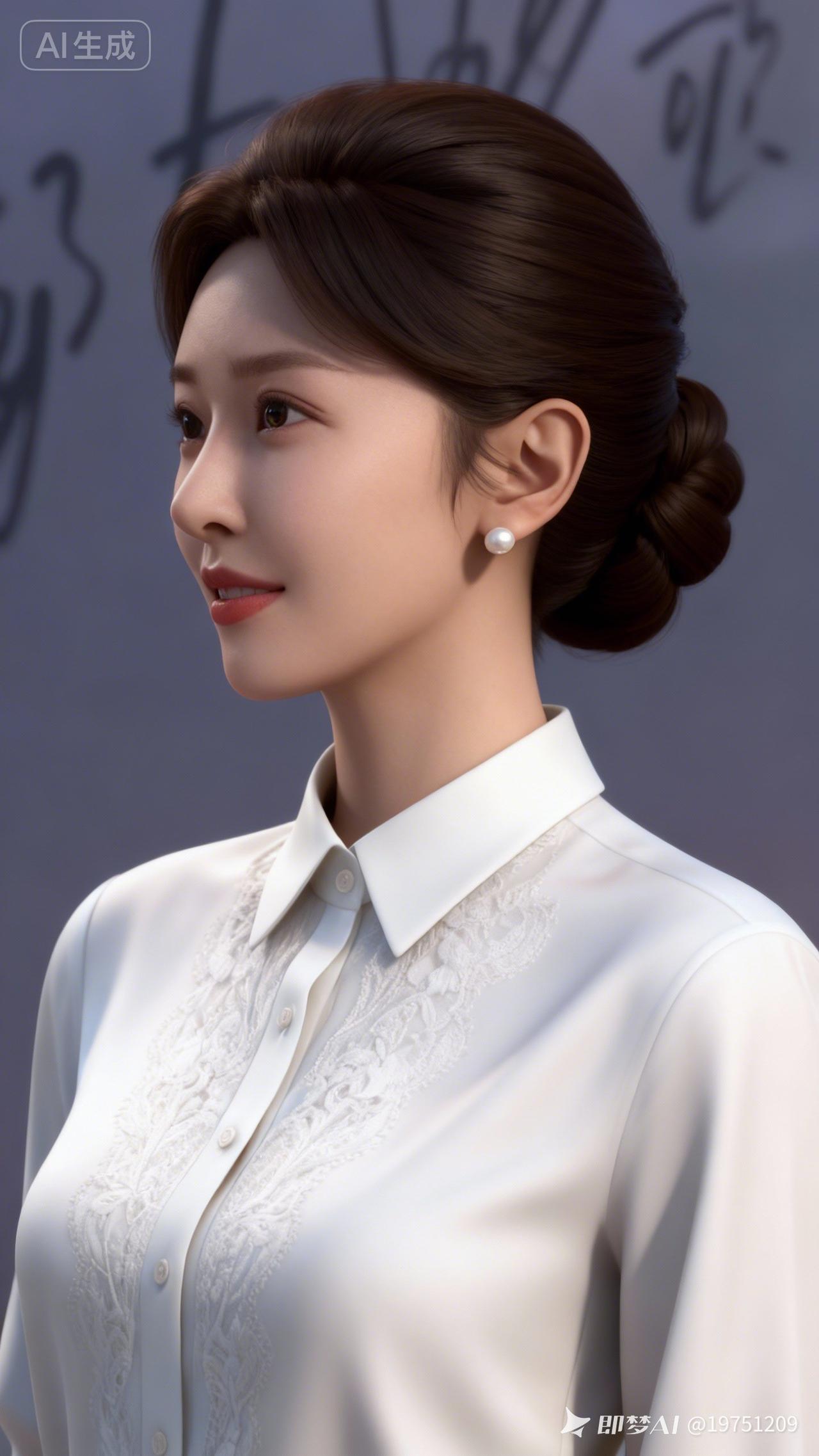 一个穿着白衬衫的漂亮女士。