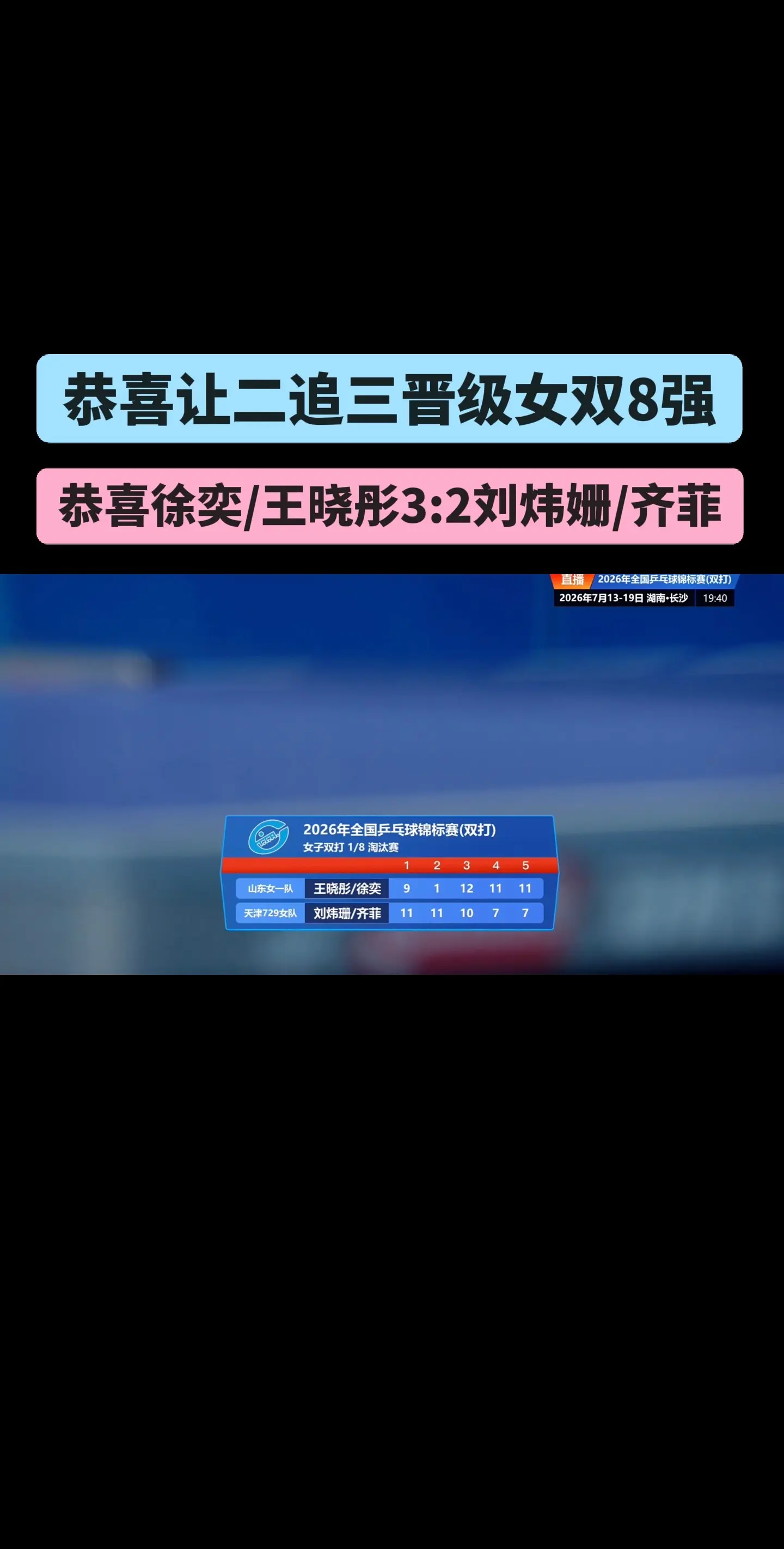 恭喜徐奕王晓彤晋级女双8强