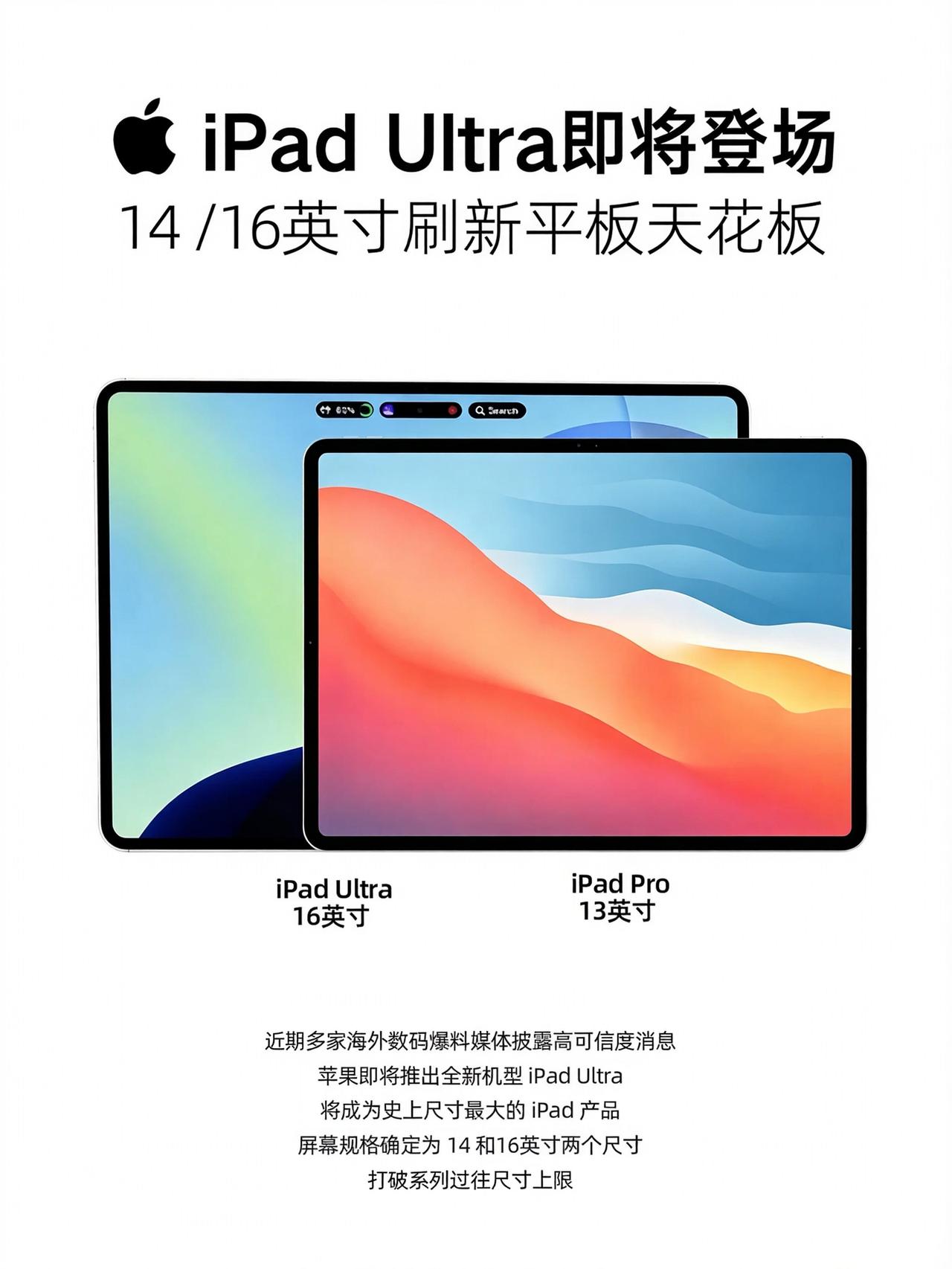 有消息称苹果将推出 14 英寸、16 英寸双版本 iPad Ultra，创下 i