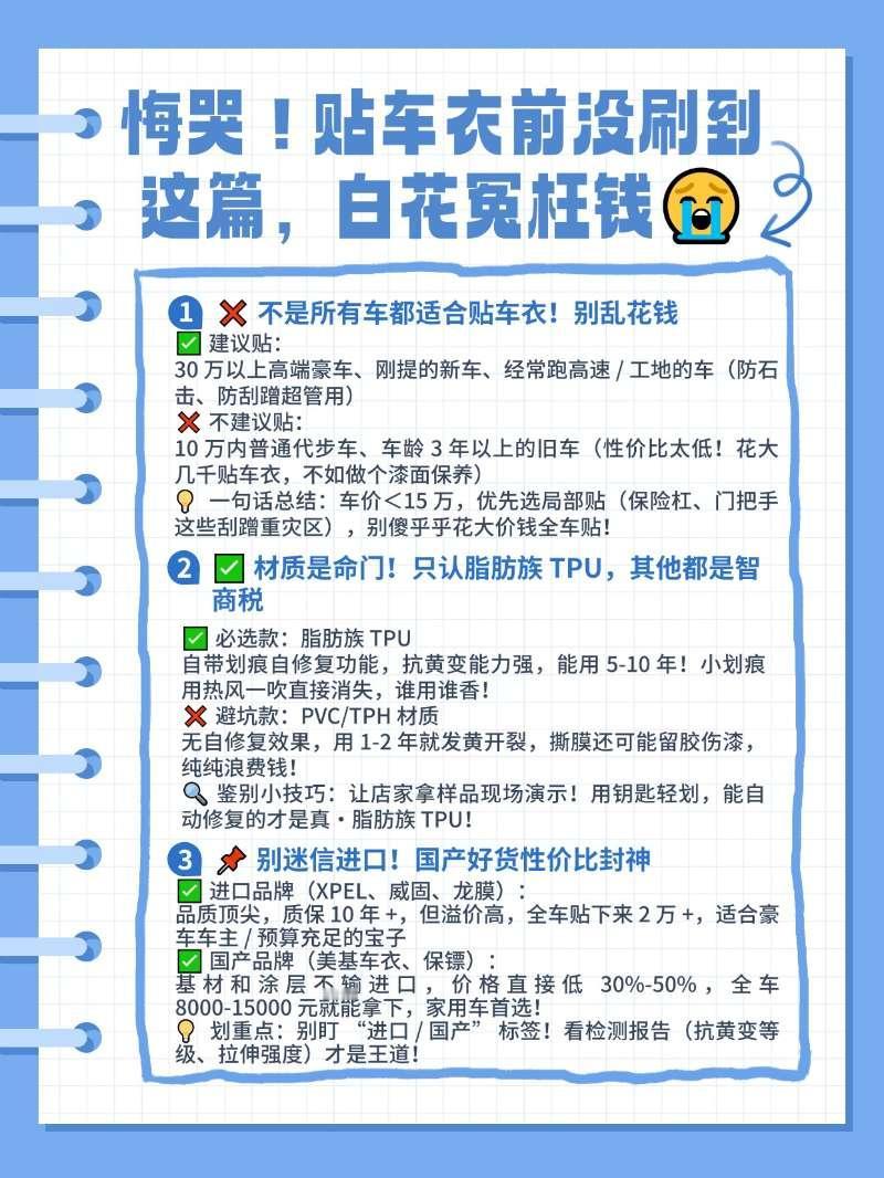 悔哭！贴车衣前没刷到这篇，白花冤枉钱😭宝子们谁懂啊！当初贴车衣踩的坑，现在看这