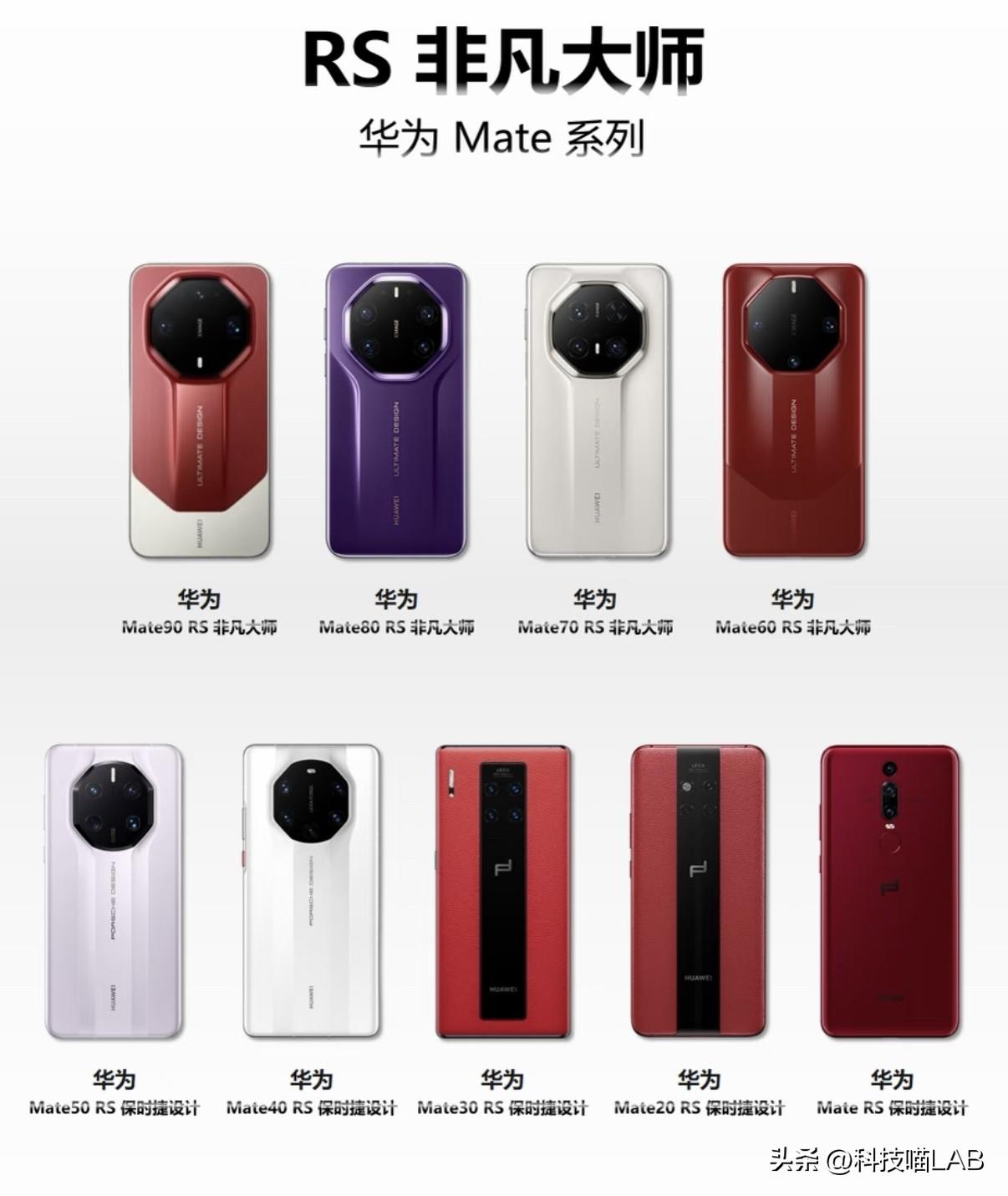 华为手机历代保时捷设计/非凡大师，一共9款，最新的是Mate90 RS非凡大师，