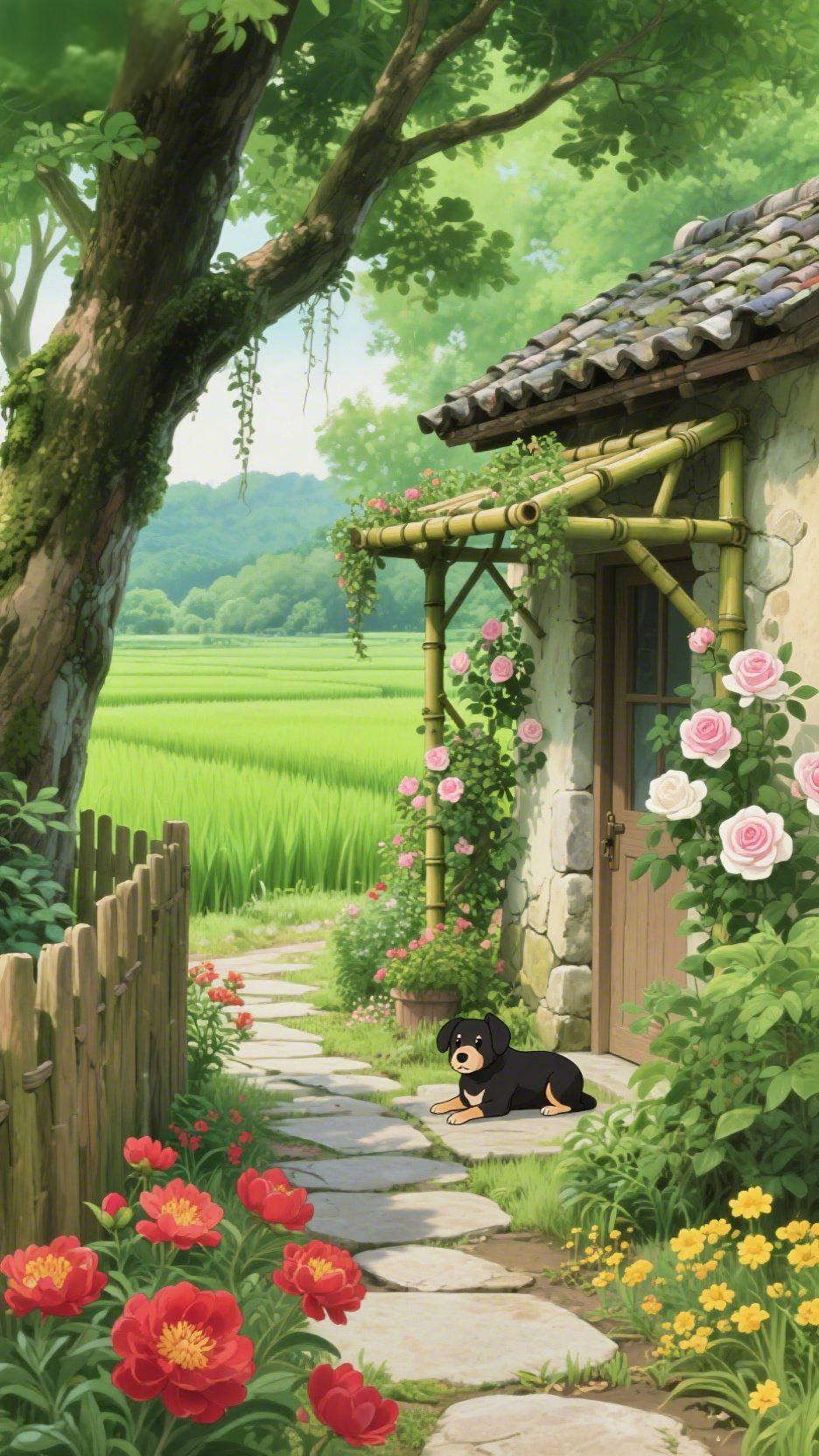 《乡居的夏》
 
推开吱呀的木门，风裹着稻浪的清香撞满怀。老槐树垂着绿帘，竹架上