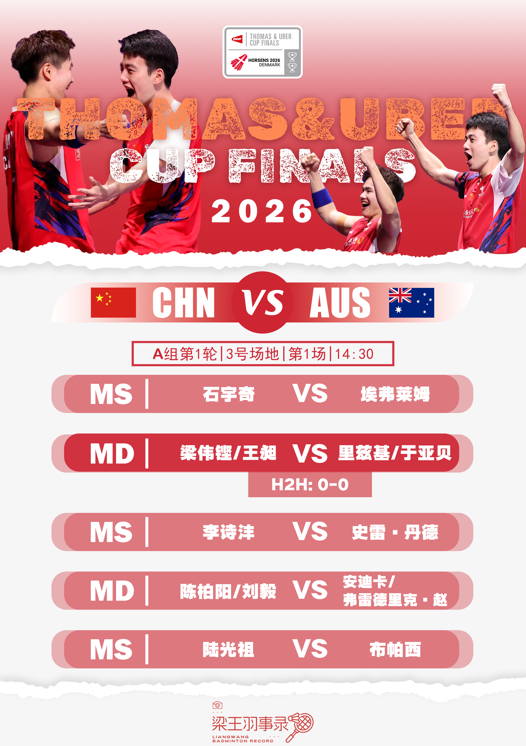 梁王驾到梁王组合 梁王加油 - 赛程预告 -2026汤姆斯杯20260424 A