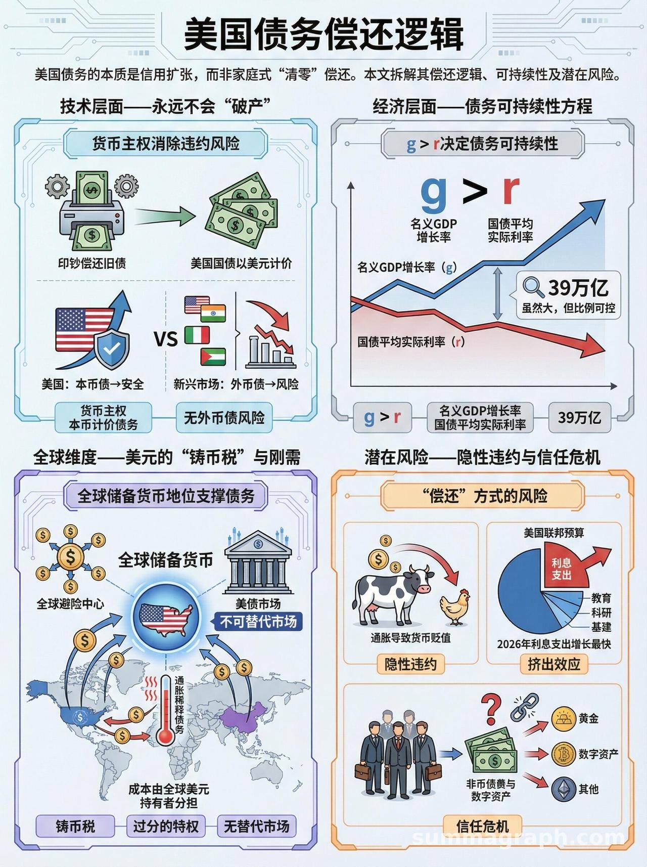美国国债规模越来越大,怎么还?美国国债越来越大，怎么还
 
美国国债规模持续膨胀