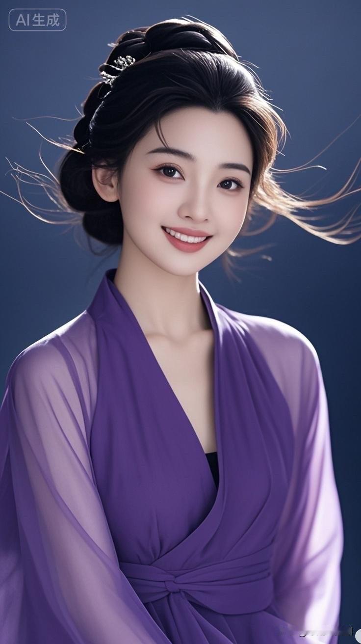 紫色长裙少女，优雅迷人，微笑动人！