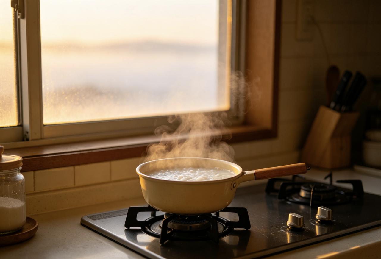 凌晨五点醒来，窗外还是一片黛青色。突然想起二十年前，也是这样的清晨，母亲在厨房熬