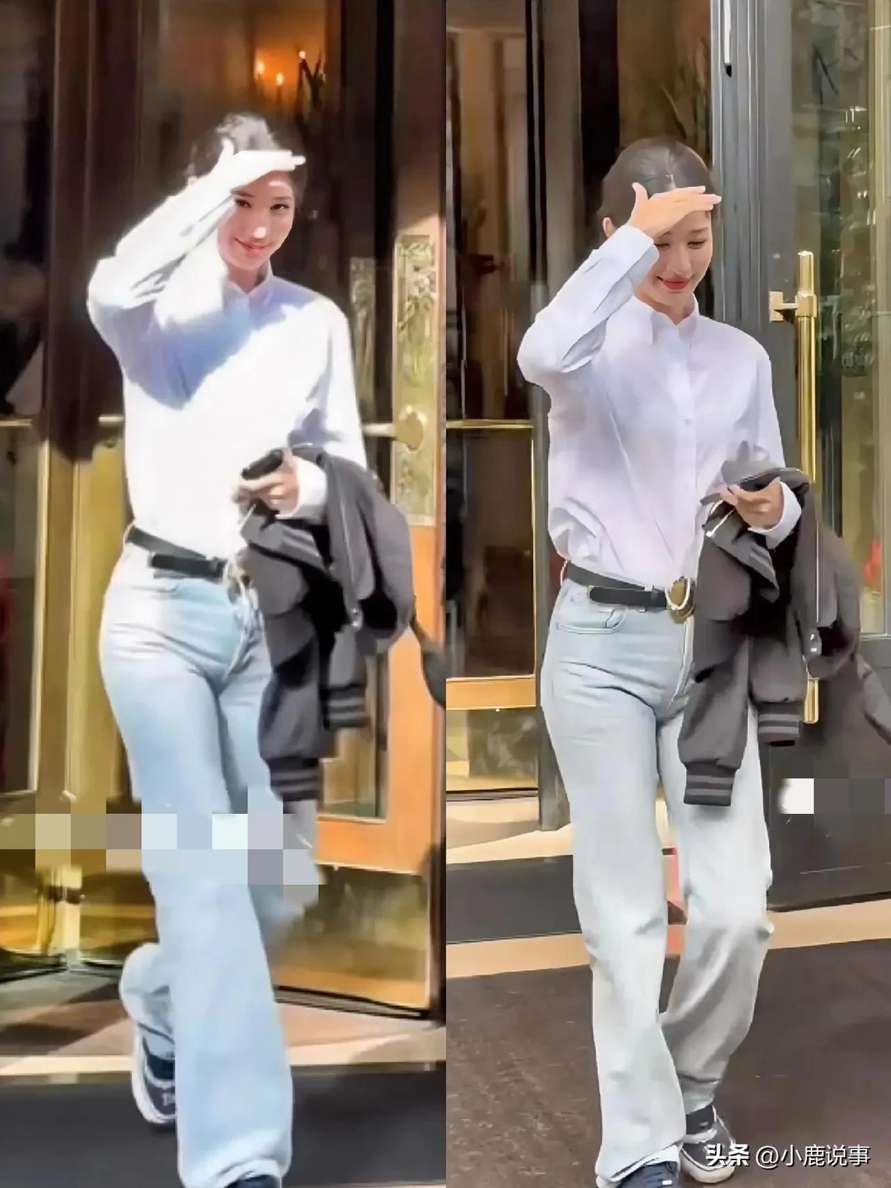 王楚然这条牛仔裤，真把人看急了
王楚然这身白衬衫搭配确实干净利落，简单大方，不失