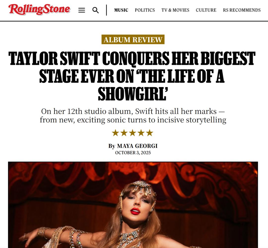 最近，音乐杂志《滚石》（Rolling Stone）左手给霉霉 Taylor S