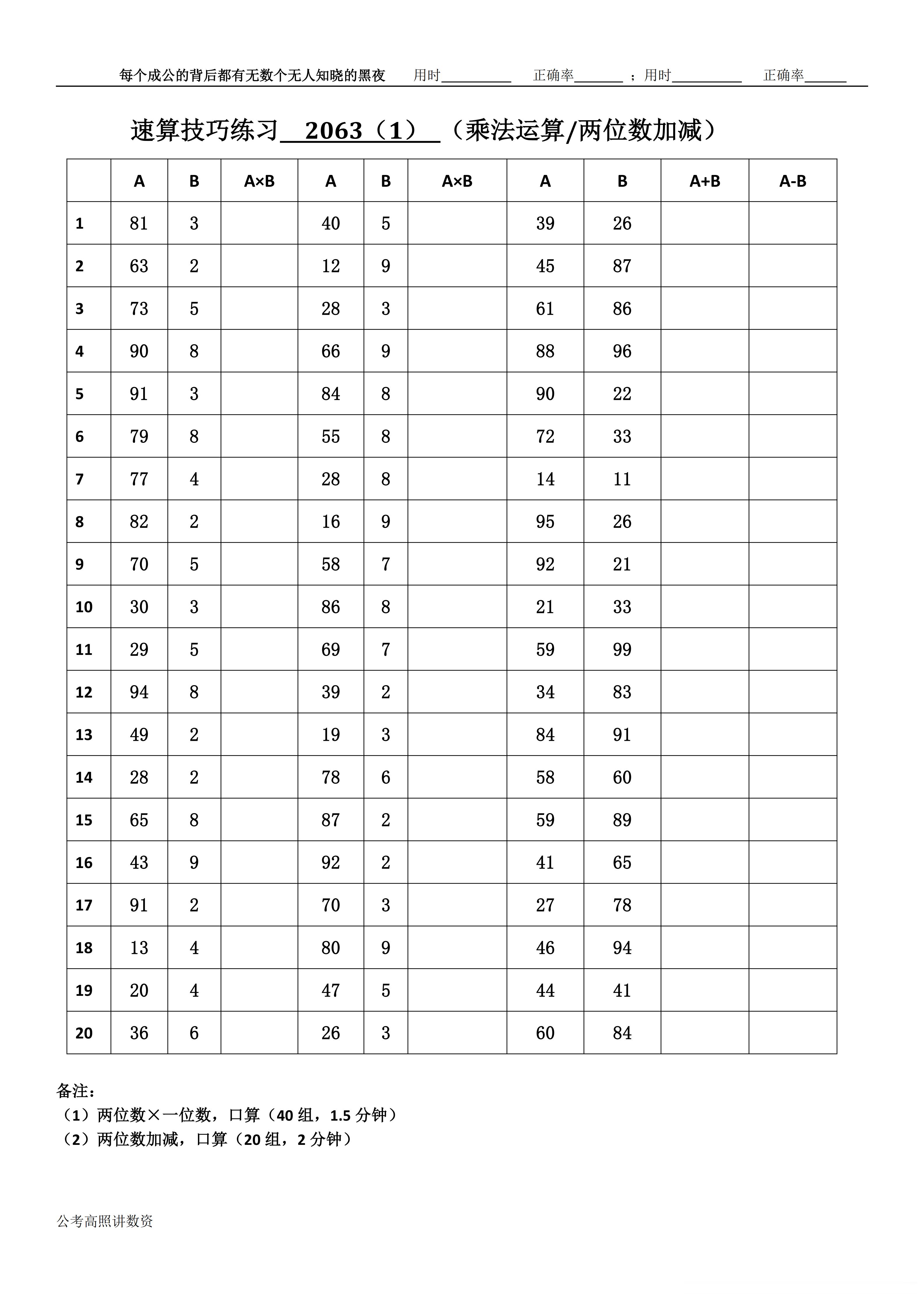 跟着高照练速算决战公考  速算练习2063相信自己，努力学习。速算链接汇总：网页