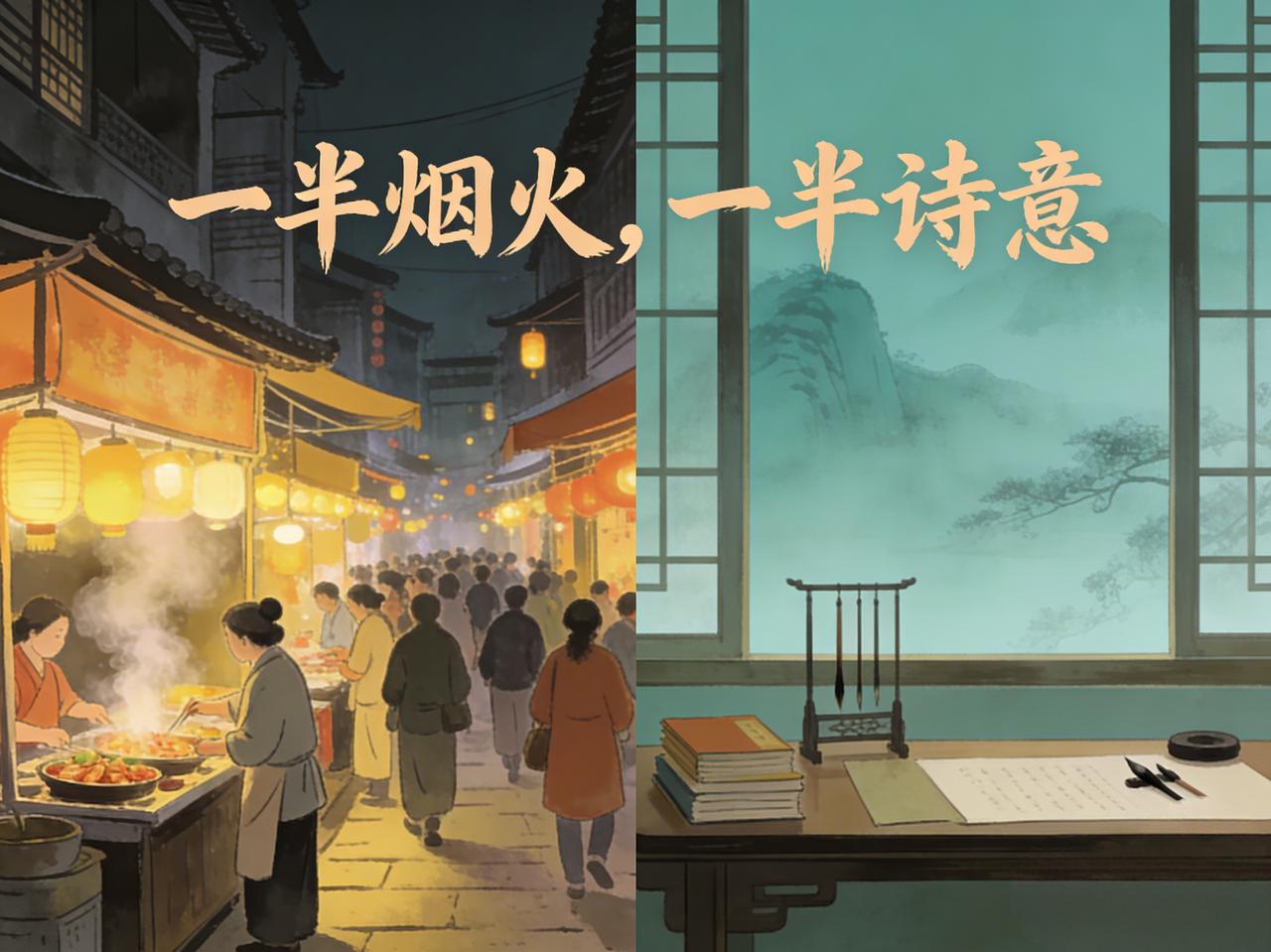 标题：一半烟火，一半诗意
生活本就是一半烟火，一半诗意。柴米油盐填满日常，星辰晚