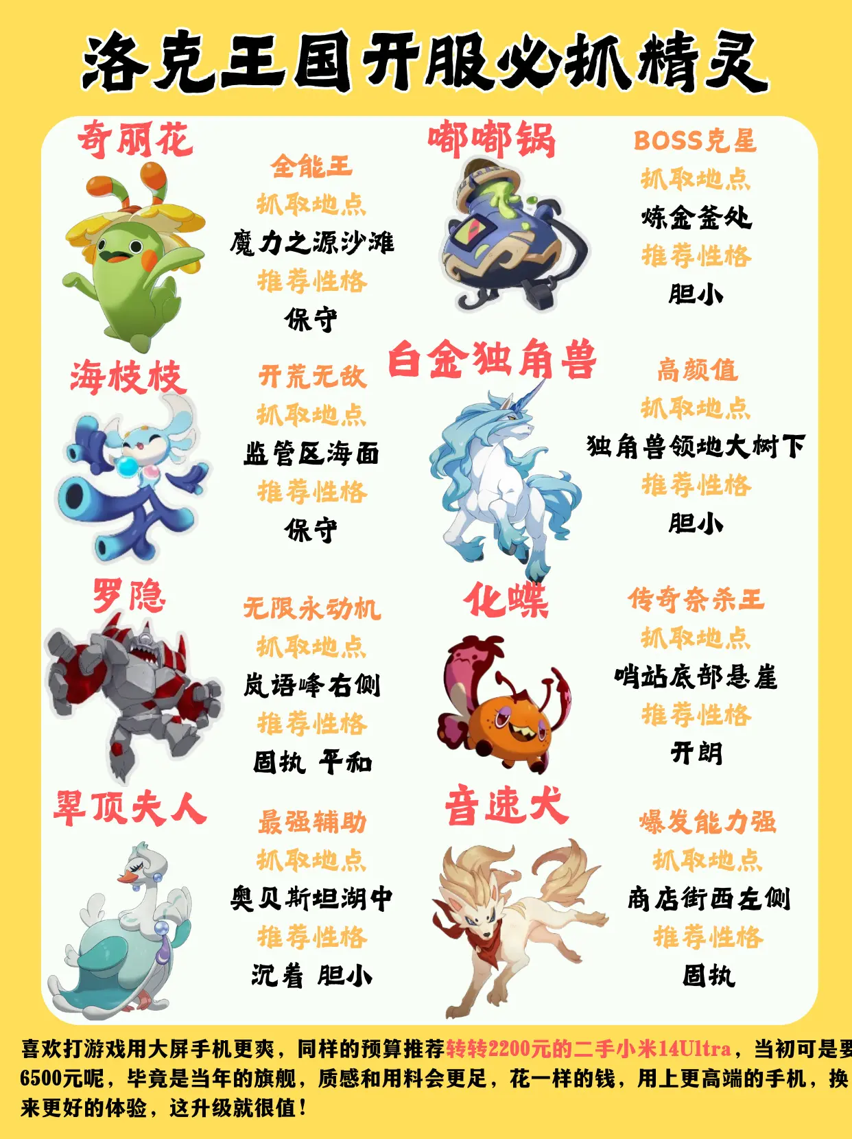 洛克王国开服必抓精灵。