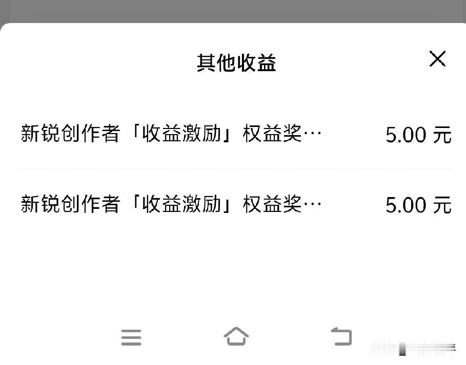最近流量下降的厉害，收益连续两周创了新低，平台昨天给了个新锐创作者奖励，一周5元