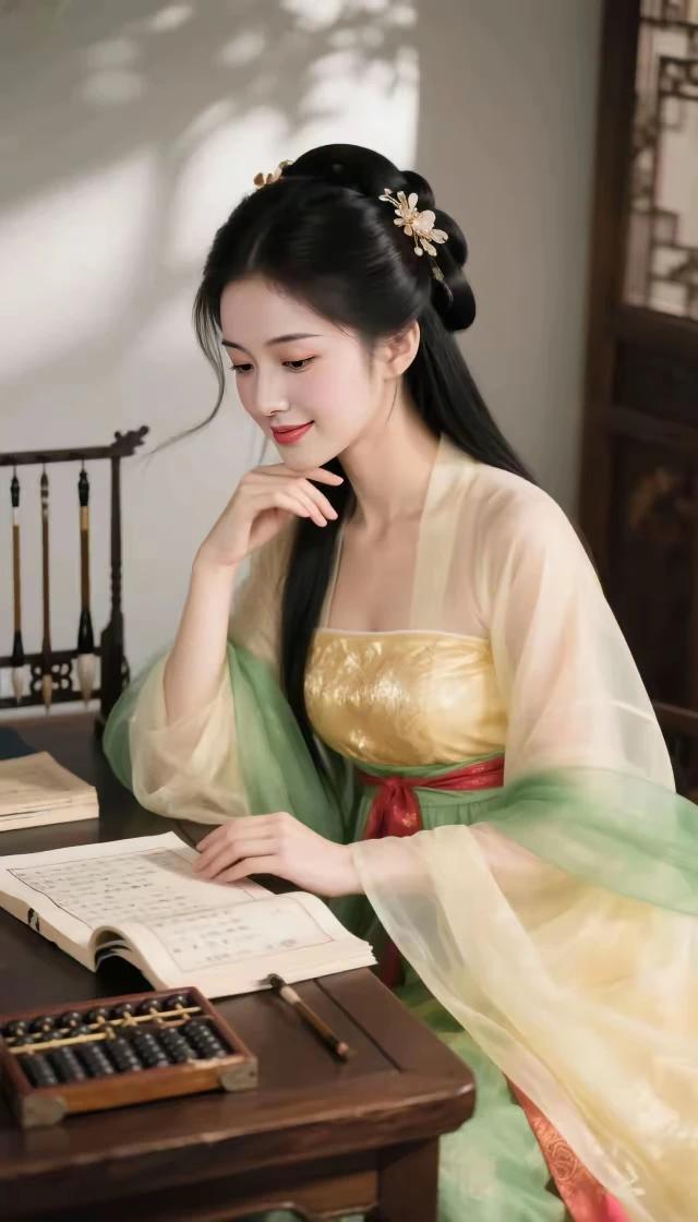 粗缯大布裹生涯，
腹有诗书志气华。
家有小女会会账，
算盘打的噼啪啪。