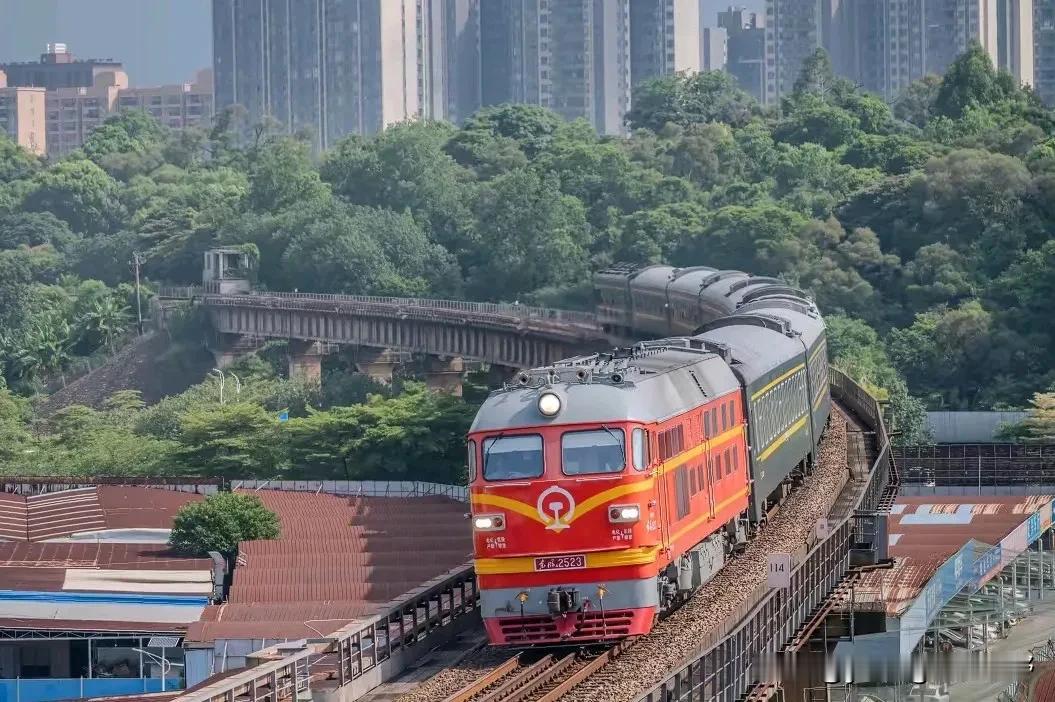 广茂铁路，肇庆西江大桥肇庆市区一侧。此处距离肇庆火车站也就几公里，列车从肇庆站出