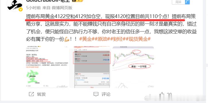提前布局黄金4122空和4129加仓空，撤止盈，在4051位置止盈共1490个点