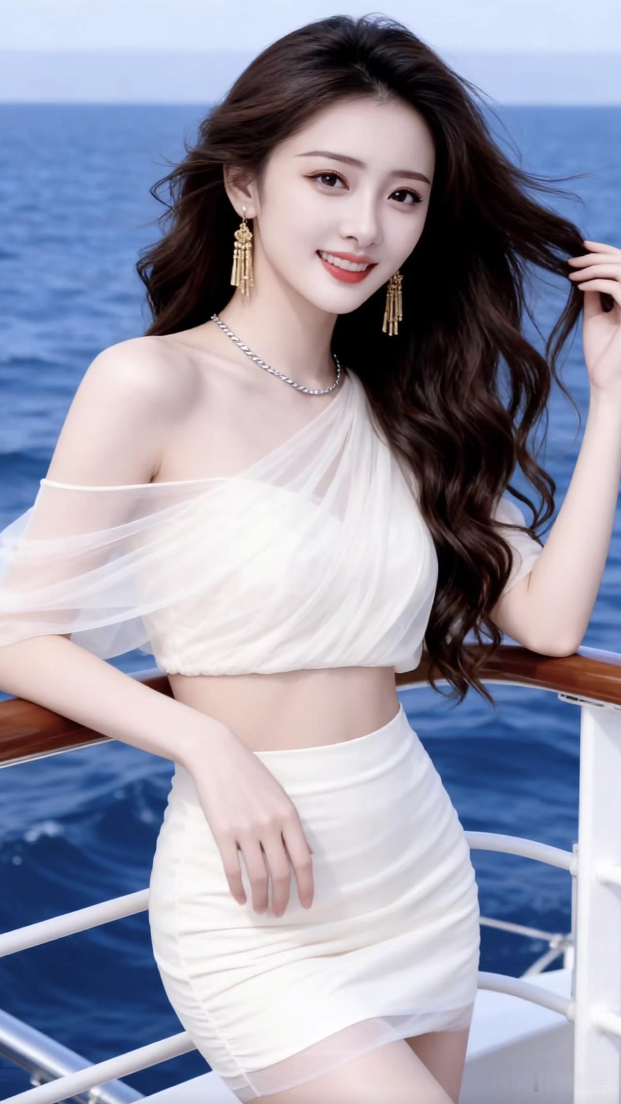 碧海潮生处，美人倚栏时。风起时无岸 潮起潮落美景 夕阳下横江泛舟 潮起潮落美景 
