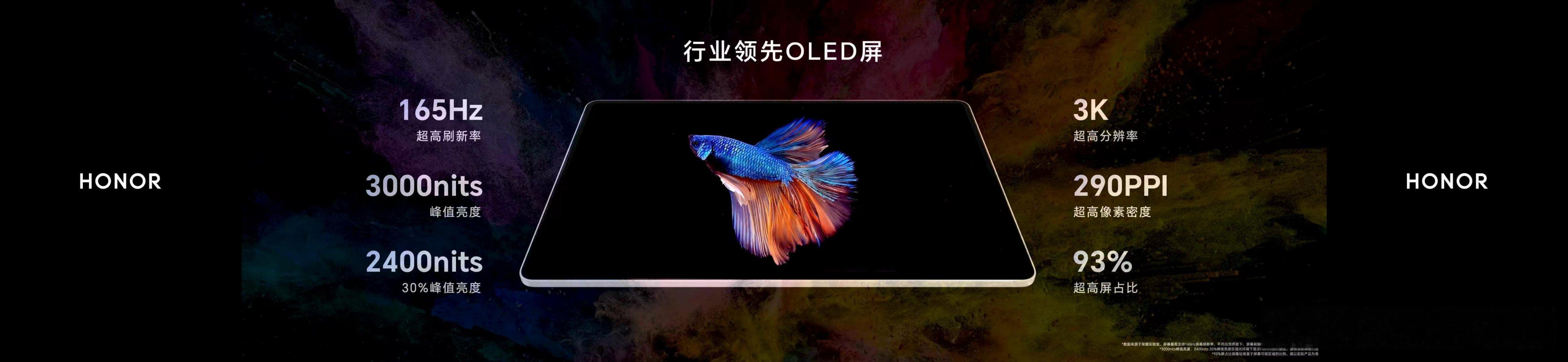 荣耀MagicPad3Pro 12.3搭载一块3K 165Hz全球顶级OLED旗
