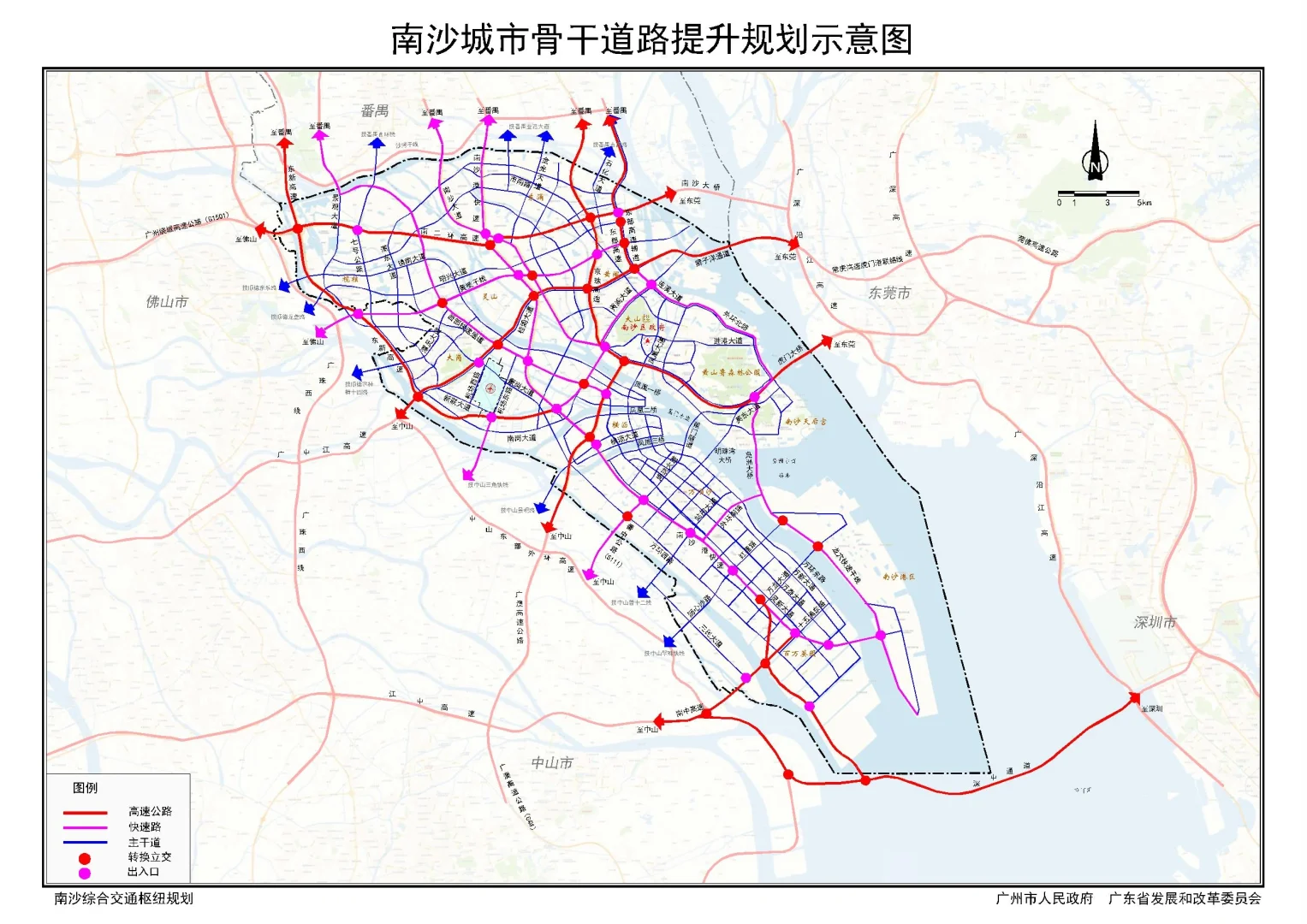 广州市南沙城市骨干道路提升规划示意图