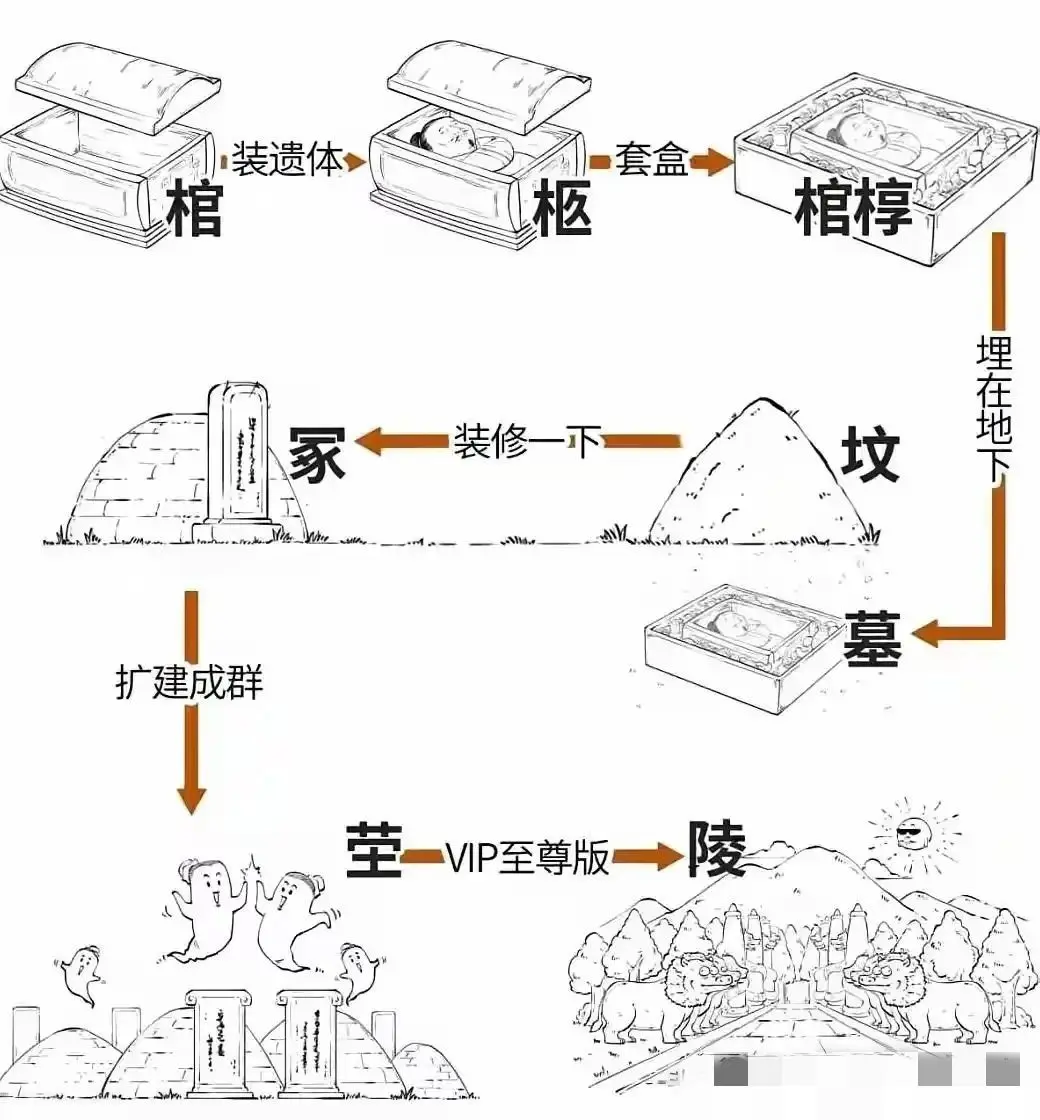 一图分清坟、冢、墓、陵、茔。古代礼仪