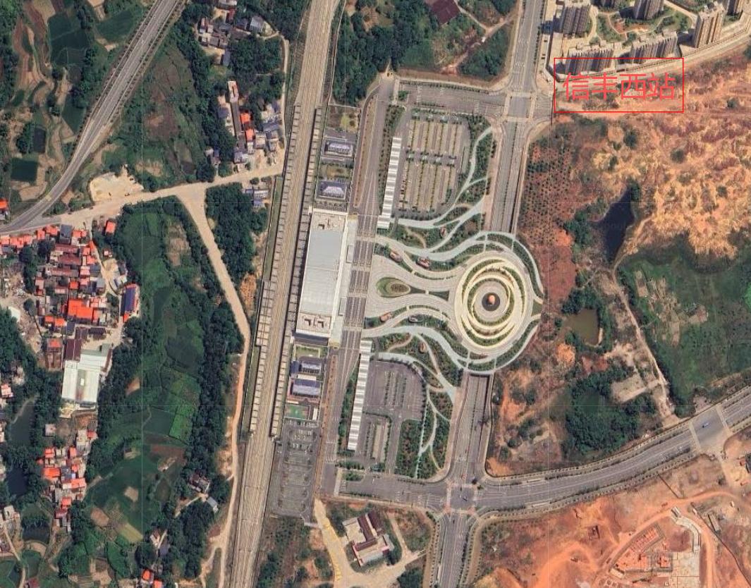 信丰西站卫星地图
信丰西站位于赣州市信丰县，现为三等车站（站场规模为2台4线），