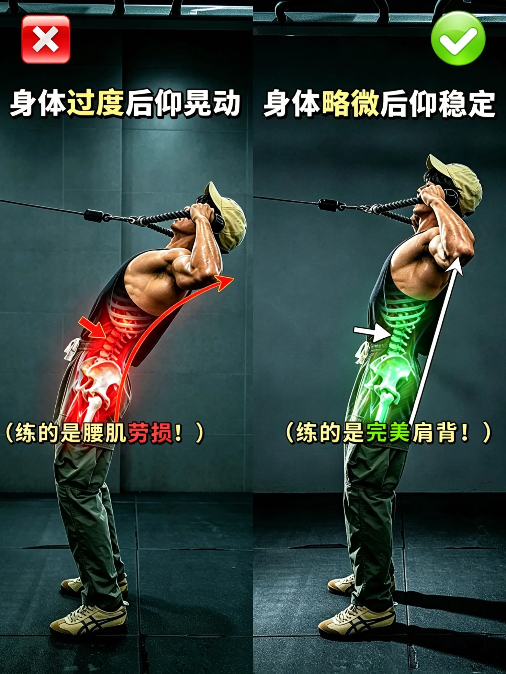 绳索面拉纠错教学！绳索面拉肩后束没感觉？看看这些细节你都做对了吗？