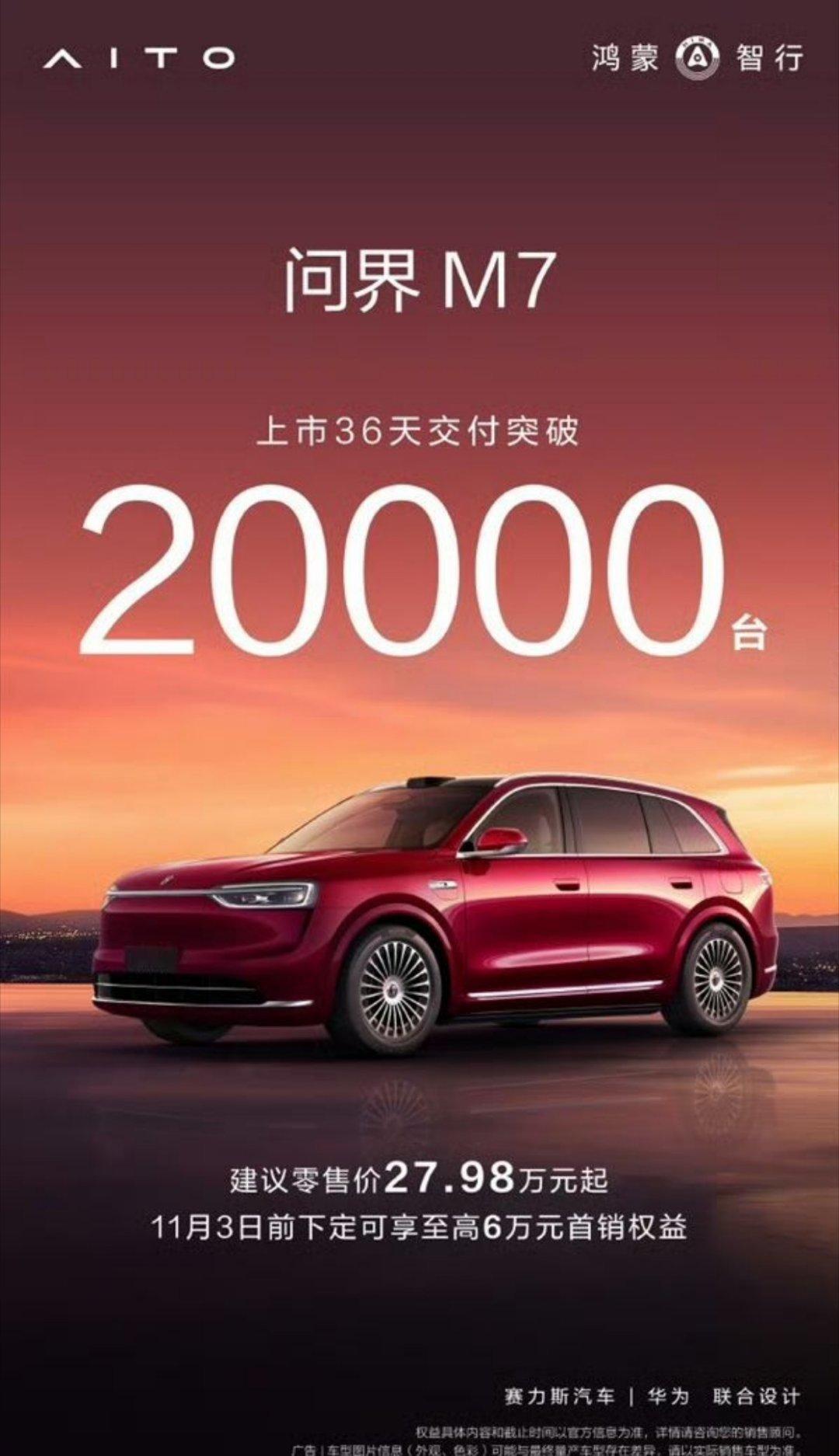 问界M7上市一个月多交付就突破了2万，这个交付速度也太快了吧，市场需求十分旺盛，