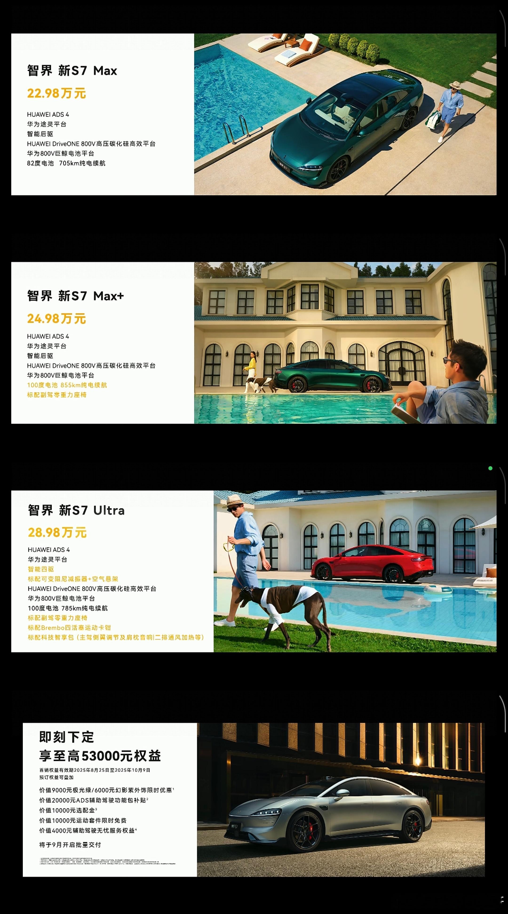 新款智界S7和R7的价格如图所示，这一次车的标准版都是以MAX来作为起步命名的～