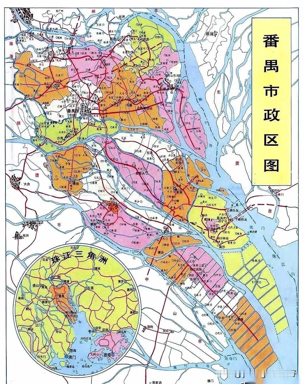 一张番禺的老地图。从图中来看，这幅地图至少也是90年代初期。图中的虎门大桥以及莞