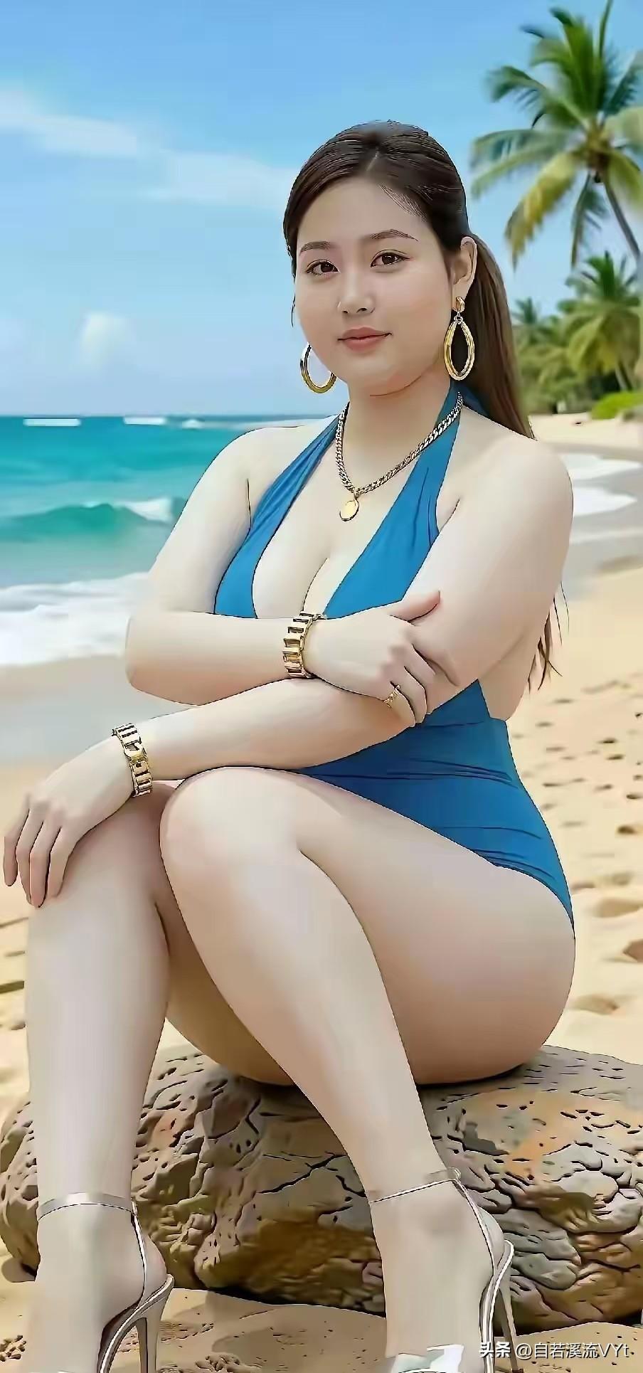 西江月·海滨闲韵
 
碧海晴沙叠翠，椰风轻拂晴光。
蓝衫绰约倚岩冈，金饰玲珑添朗