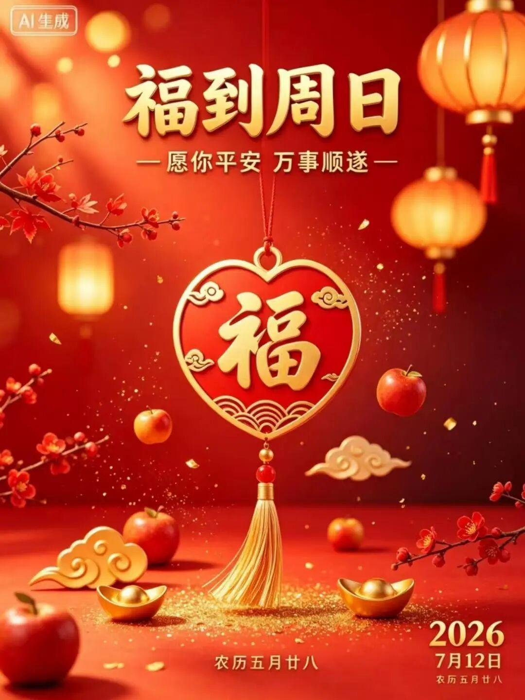 2026年7月12日农历“五月廿八”，30张中国红最新早安祝福图片，早安吉祥