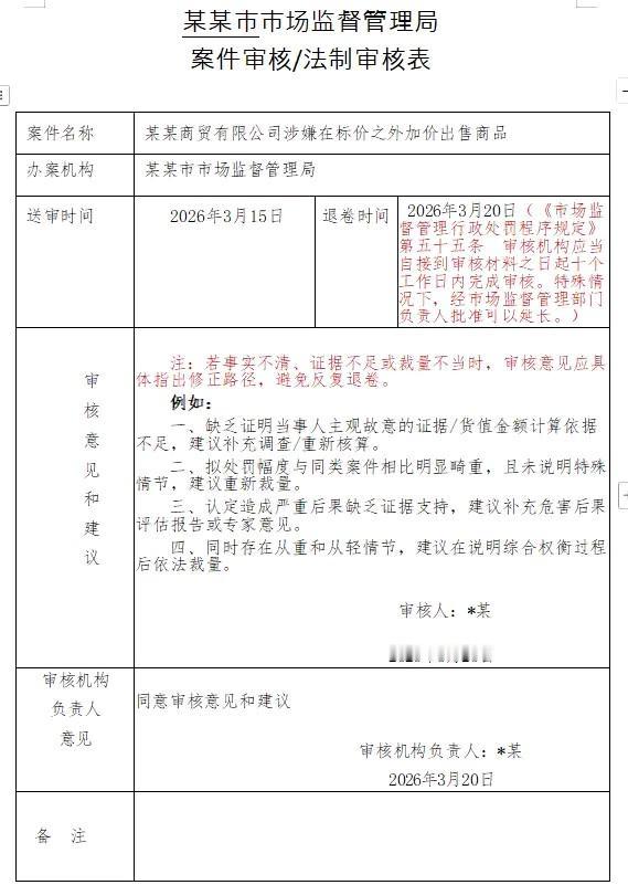 市监局《案件审核/法制审核表》[赞]