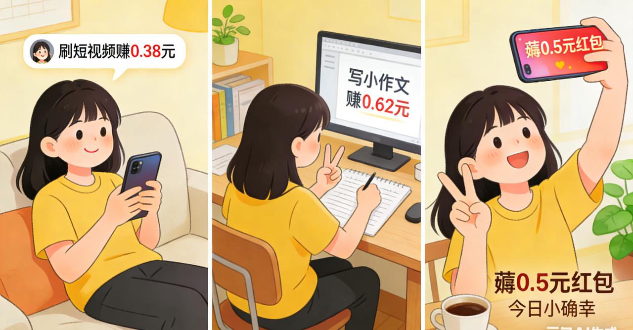 刷了一下午短视频，赚了0.38元，开心得像个孩子。
写了一篇小作文，流量主收入0