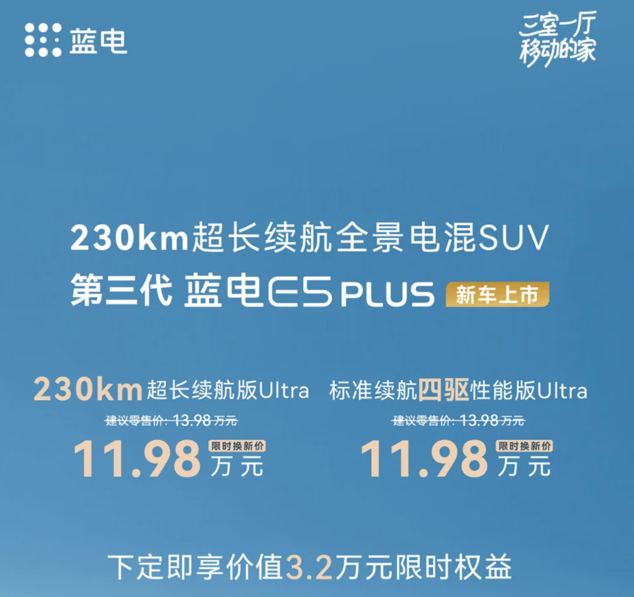 新款蓝电E5 PLUS上市！13.98万元起 