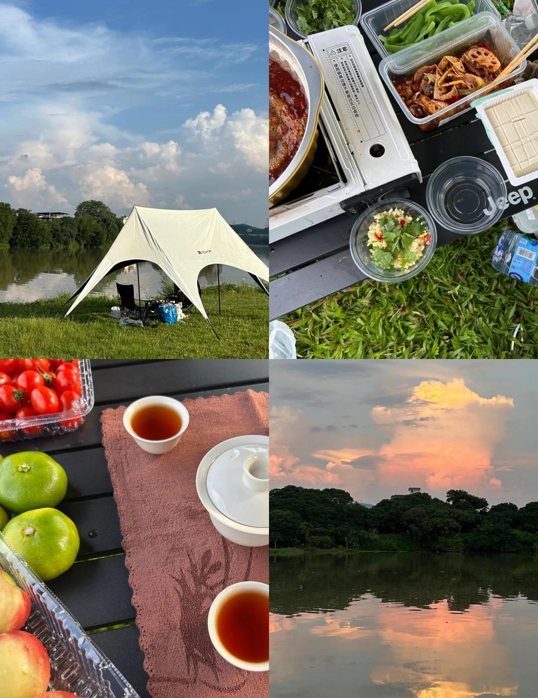 ⛺️流溪河露营天幕麻辣火锅泡茶钓鱼
周六露营，来到了流溪河这边，大概是天气太热了
