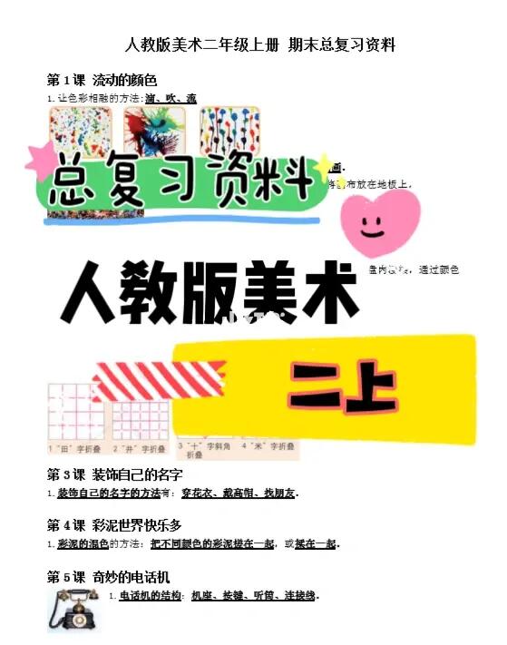 人教版美术二上｜总复习资料+练习卷+答案