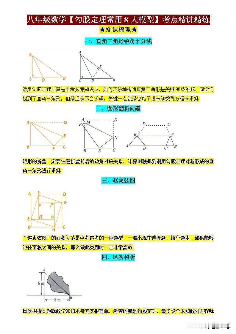 八年级数学《勾股定理》不再难！《八年级数学重难点——《勾股定理》常考的8大模型，
