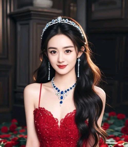 梦幻公主风，红裙与蓝宝石的完美搭配，宛如童话中的公主。